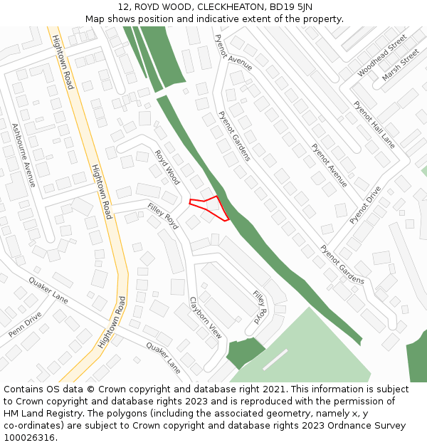 12, ROYD WOOD, CLECKHEATON, BD19 5JN: Location map and indicative extent of plot