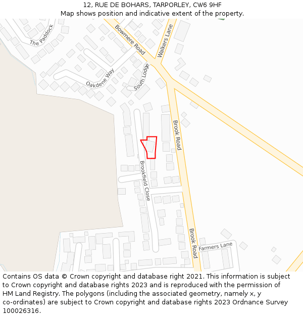 12, RUE DE BOHARS, TARPORLEY, CW6 9HF: Location map and indicative extent of plot