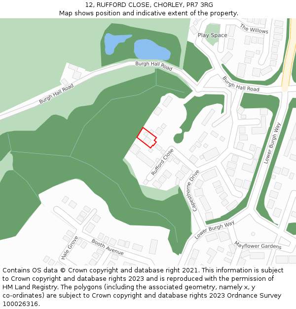 12, RUFFORD CLOSE, CHORLEY, PR7 3RG: Location map and indicative extent of plot