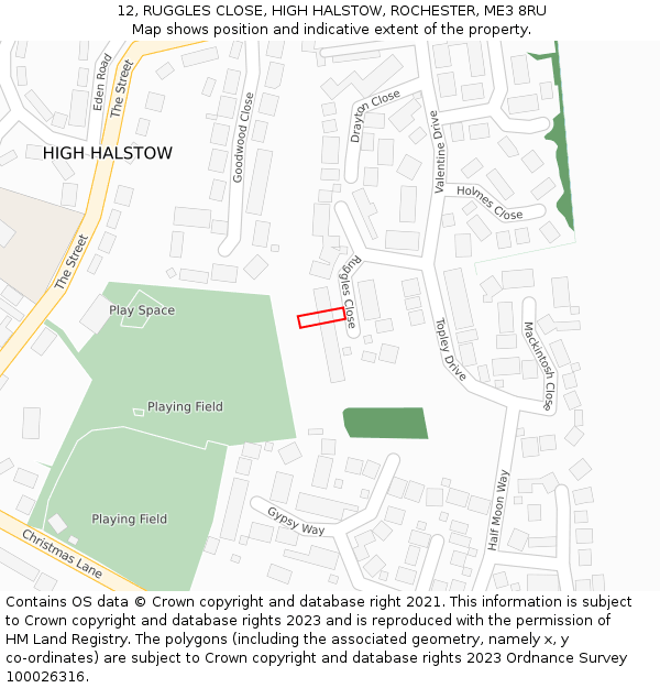 12, RUGGLES CLOSE, HIGH HALSTOW, ROCHESTER, ME3 8RU: Location map and indicative extent of plot