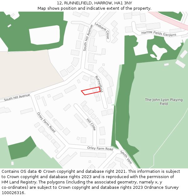 12, RUNNELFIELD, HARROW, HA1 3NY: Location map and indicative extent of plot