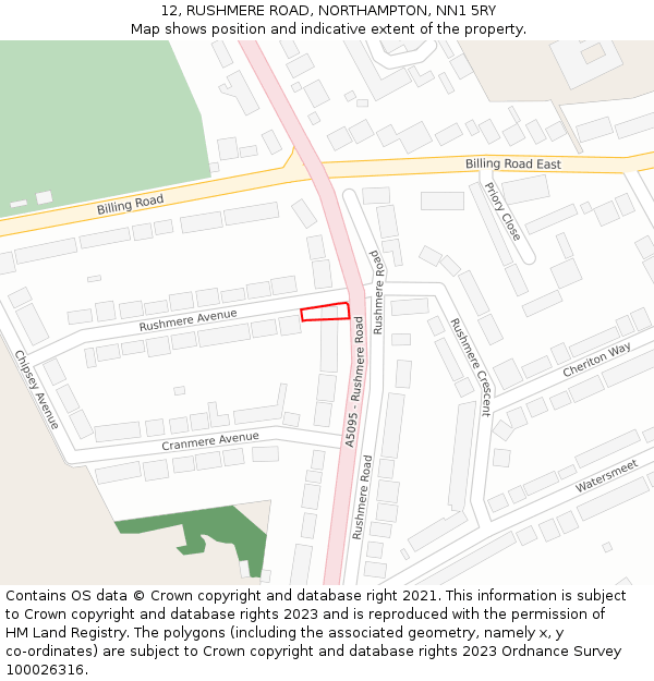 12, RUSHMERE ROAD, NORTHAMPTON, NN1 5RY: Location map and indicative extent of plot