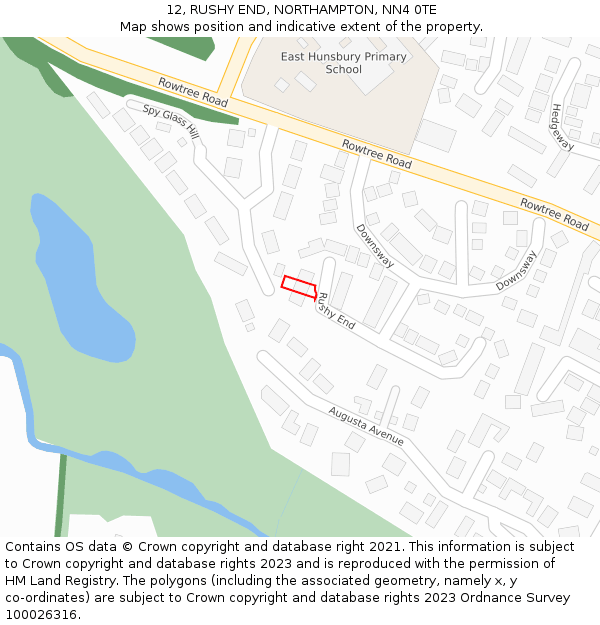 12, RUSHY END, NORTHAMPTON, NN4 0TE: Location map and indicative extent of plot