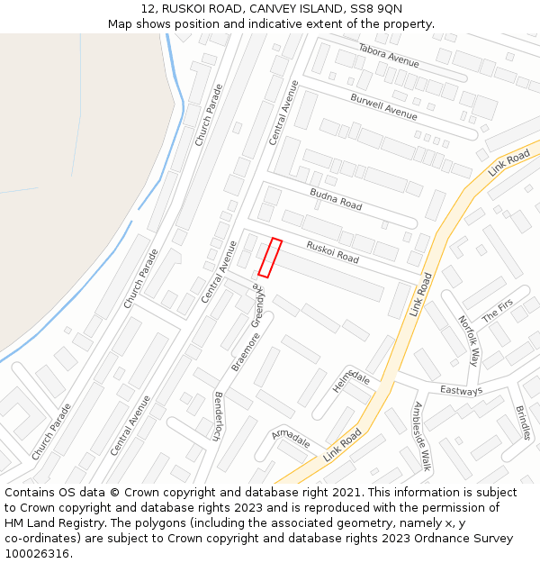 12, RUSKOI ROAD, CANVEY ISLAND, SS8 9QN: Location map and indicative extent of plot