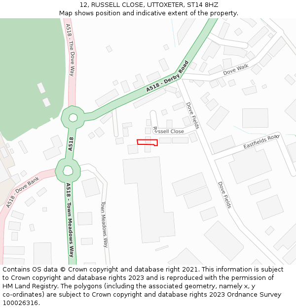 12, RUSSELL CLOSE, UTTOXETER, ST14 8HZ: Location map and indicative extent of plot