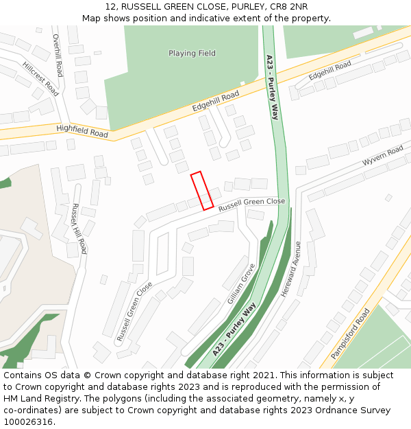 12, RUSSELL GREEN CLOSE, PURLEY, CR8 2NR: Location map and indicative extent of plot