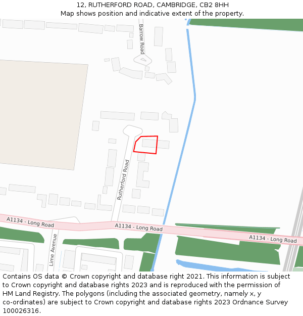 12, RUTHERFORD ROAD, CAMBRIDGE, CB2 8HH: Location map and indicative extent of plot