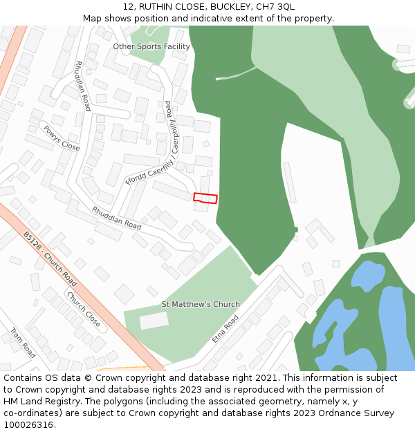 12, RUTHIN CLOSE, BUCKLEY, CH7 3QL: Location map and indicative extent of plot