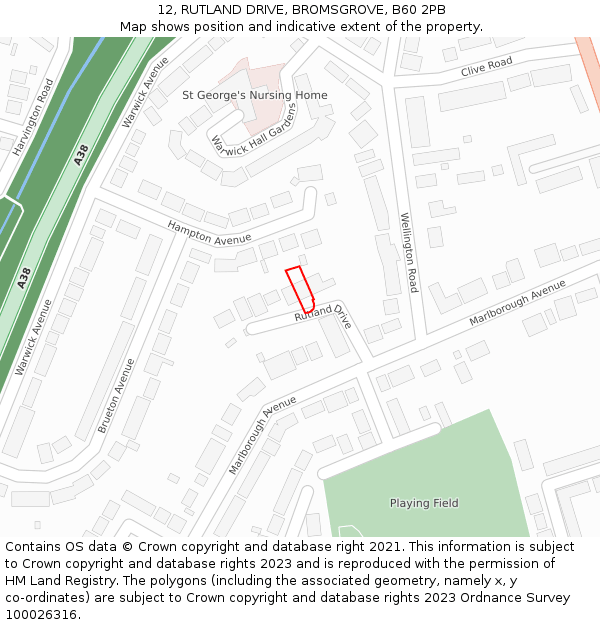 12, RUTLAND DRIVE, BROMSGROVE, B60 2PB: Location map and indicative extent of plot