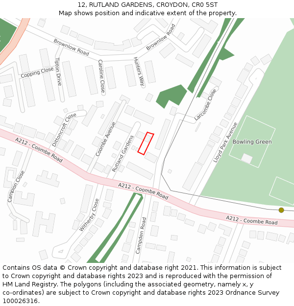 12, RUTLAND GARDENS, CROYDON, CR0 5ST: Location map and indicative extent of plot