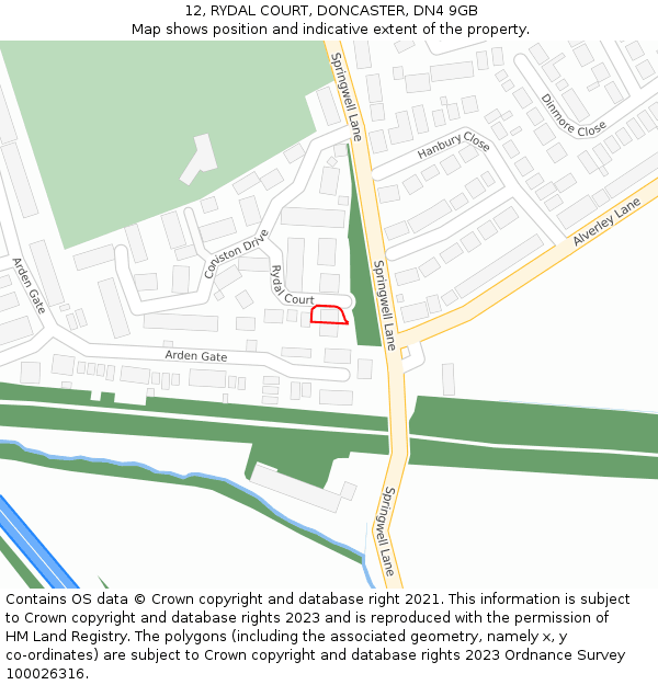 12, RYDAL COURT, DONCASTER, DN4 9GB: Location map and indicative extent of plot