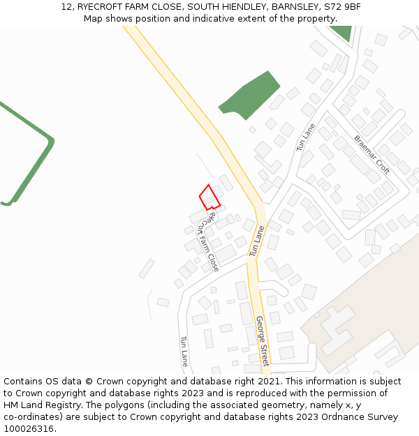 12, RYECROFT FARM CLOSE, SOUTH HIENDLEY, BARNSLEY, S72 9BF: Location map and indicative extent of plot