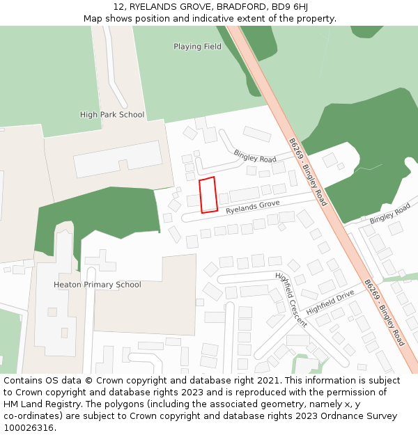 12, RYELANDS GROVE, BRADFORD, BD9 6HJ: Location map and indicative extent of plot