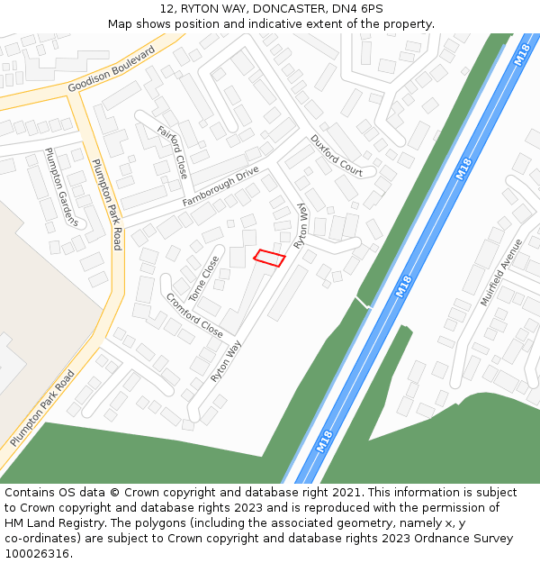 12, RYTON WAY, DONCASTER, DN4 6PS: Location map and indicative extent of plot