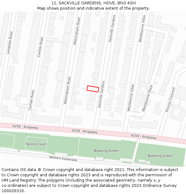 12, SACKVILLE GARDENS, HOVE, BN3 4GH: Location map and indicative extent of plot