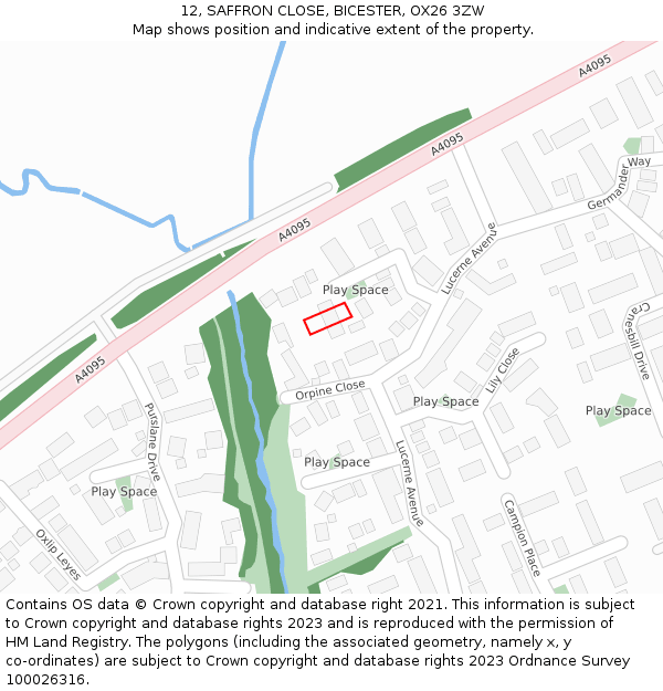 12, SAFFRON CLOSE, BICESTER, OX26 3ZW: Location map and indicative extent of plot