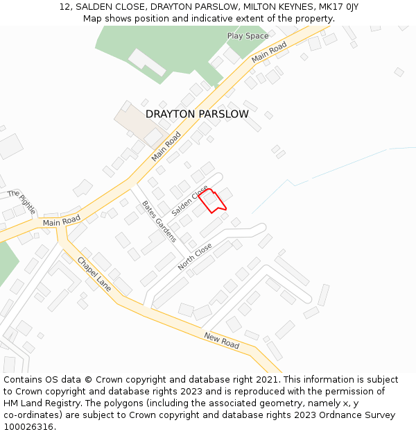 12, SALDEN CLOSE, DRAYTON PARSLOW, MILTON KEYNES, MK17 0JY: Location map and indicative extent of plot