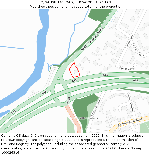 12, SALISBURY ROAD, RINGWOOD, BH24 1AS: Location map and indicative extent of plot