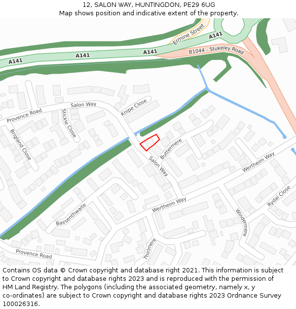 12, SALON WAY, HUNTINGDON, PE29 6UG: Location map and indicative extent of plot