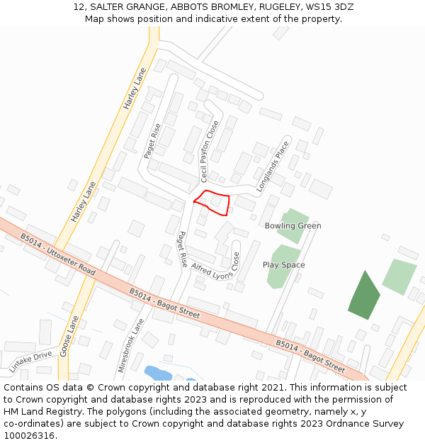 12, SALTER GRANGE, ABBOTS BROMLEY, RUGELEY, WS15 3DZ: Location map and indicative extent of plot