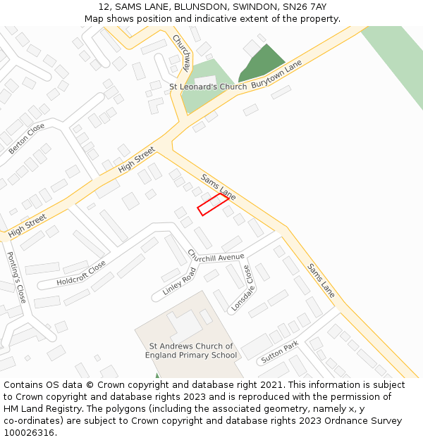 12, SAMS LANE, BLUNSDON, SWINDON, SN26 7AY: Location map and indicative extent of plot