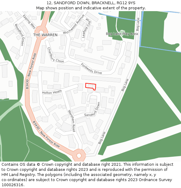 12, SANDFORD DOWN, BRACKNELL, RG12 9YS: Location map and indicative extent of plot