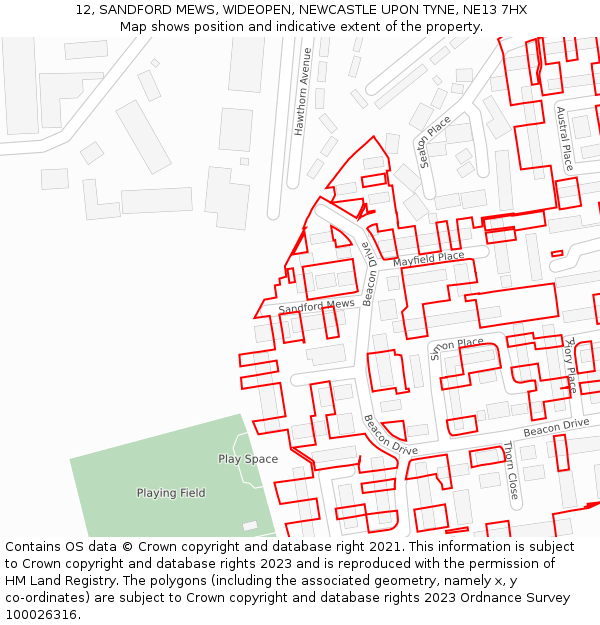 12, SANDFORD MEWS, WIDEOPEN, NEWCASTLE UPON TYNE, NE13 7HX: Location map and indicative extent of plot