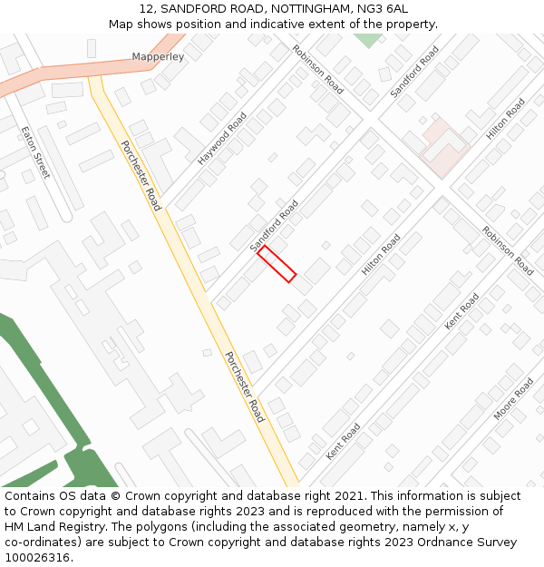 12, SANDFORD ROAD, NOTTINGHAM, NG3 6AL: Location map and indicative extent of plot