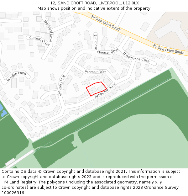 12, SANDICROFT ROAD, LIVERPOOL, L12 0LX: Location map and indicative extent of plot