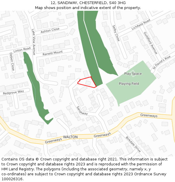 12, SANDIWAY, CHESTERFIELD, S40 3HG: Location map and indicative extent of plot