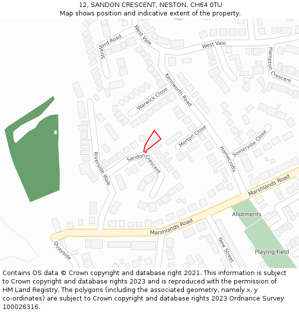 12, SANDON CRESCENT, NESTON, CH64 0TU: Location map and indicative extent of plot