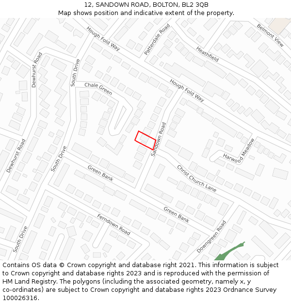 12, SANDOWN ROAD, BOLTON, BL2 3QB: Location map and indicative extent of plot