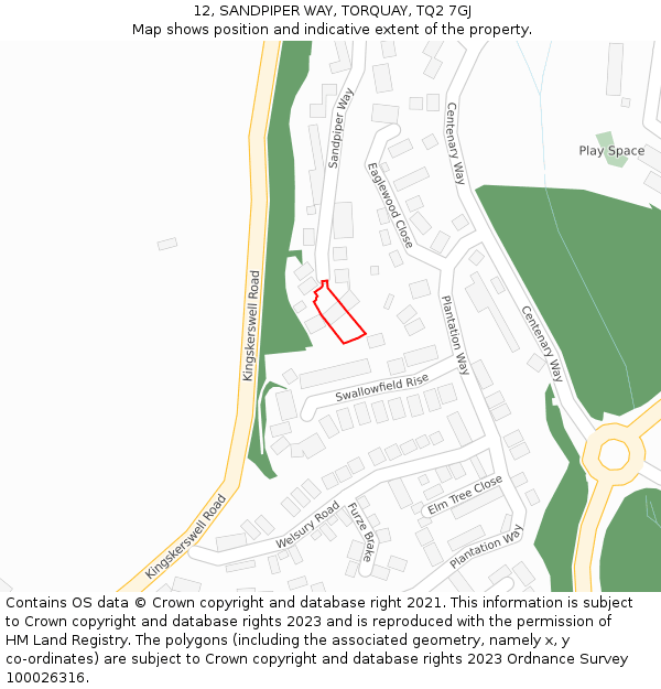 12, SANDPIPER WAY, TORQUAY, TQ2 7GJ: Location map and indicative extent of plot