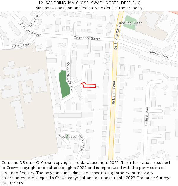 12, SANDRINGHAM CLOSE, SWADLINCOTE, DE11 0UQ: Location map and indicative extent of plot