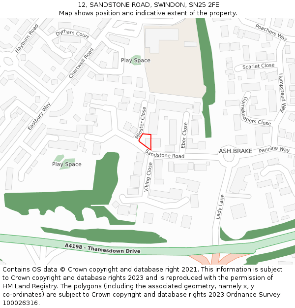 12, SANDSTONE ROAD, SWINDON, SN25 2FE: Location map and indicative extent of plot