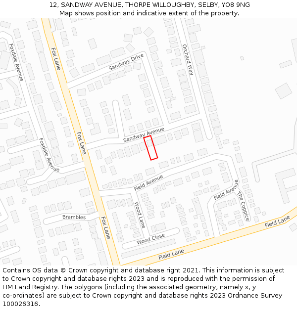 12, SANDWAY AVENUE, THORPE WILLOUGHBY, SELBY, YO8 9NG: Location map and indicative extent of plot