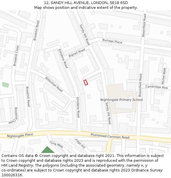 12, SANDY HILL AVENUE, LONDON, SE18 6SD: Location map and indicative extent of plot