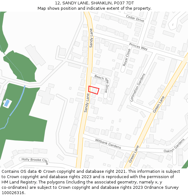 12, SANDY LANE, SHANKLIN, PO37 7DT: Location map and indicative extent of plot