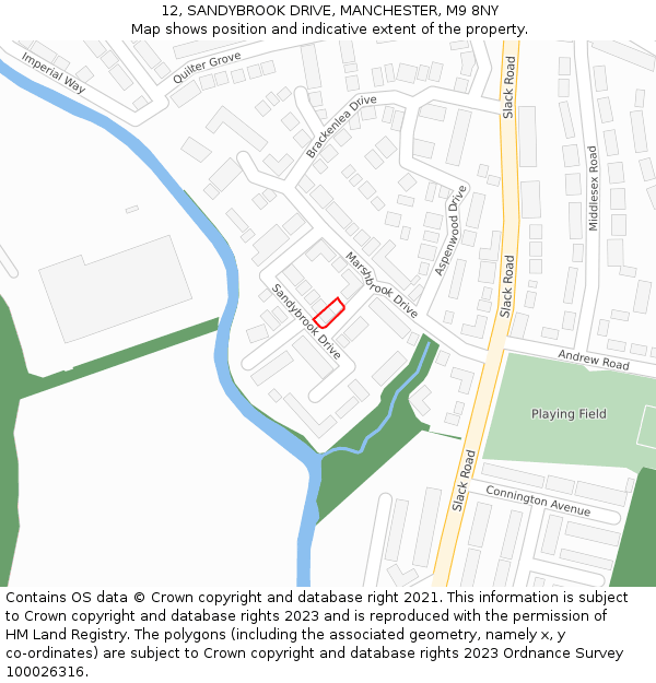 12, SANDYBROOK DRIVE, MANCHESTER, M9 8NY: Location map and indicative extent of plot