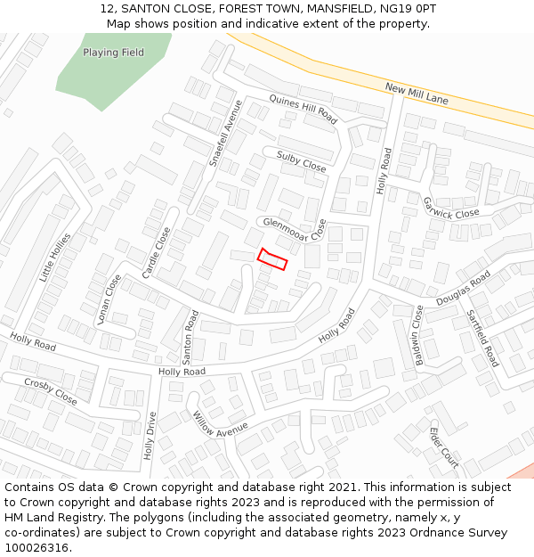 12, SANTON CLOSE, FOREST TOWN, MANSFIELD, NG19 0PT: Location map and indicative extent of plot