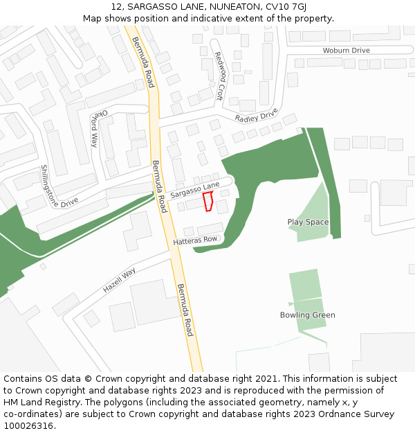 12, SARGASSO LANE, NUNEATON, CV10 7GJ: Location map and indicative extent of plot