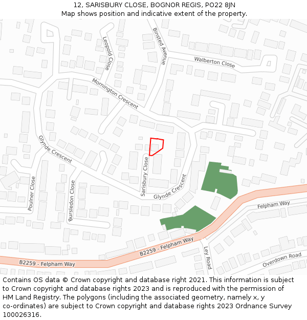 12, SARISBURY CLOSE, BOGNOR REGIS, PO22 8JN: Location map and indicative extent of plot