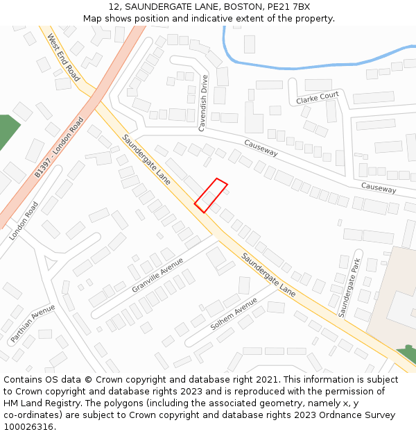 12, SAUNDERGATE LANE, BOSTON, PE21 7BX: Location map and indicative extent of plot