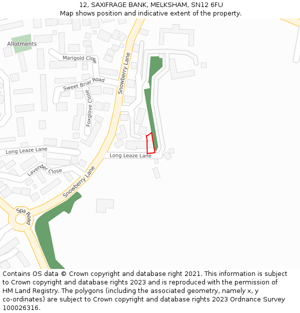 12, SAXIFRAGE BANK, MELKSHAM, SN12 6FU: Location map and indicative extent of plot