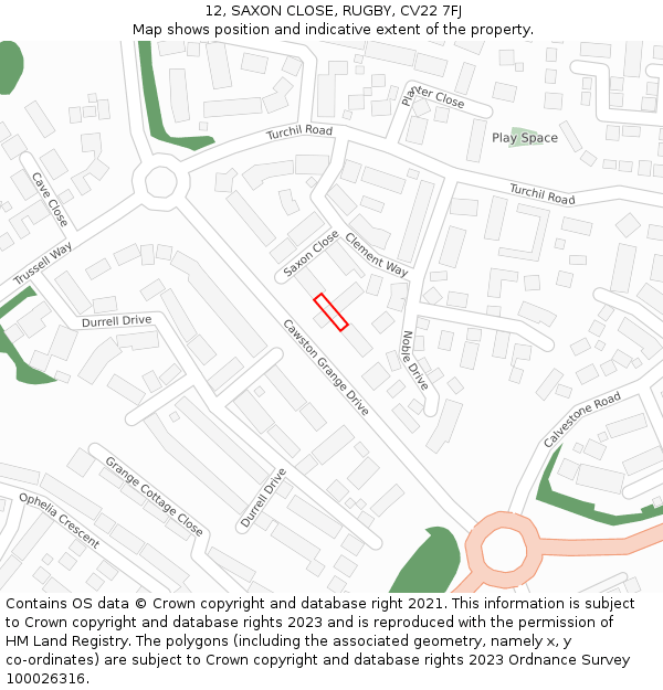 12, SAXON CLOSE, RUGBY, CV22 7FJ: Location map and indicative extent of plot