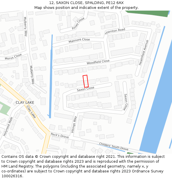 12, SAXON CLOSE, SPALDING, PE12 6AX: Location map and indicative extent of plot