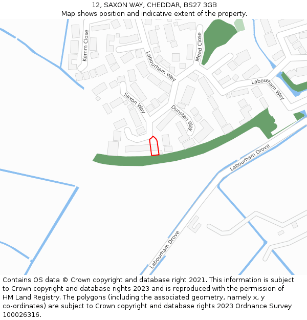 12, SAXON WAY, CHEDDAR, BS27 3GB: Location map and indicative extent of plot