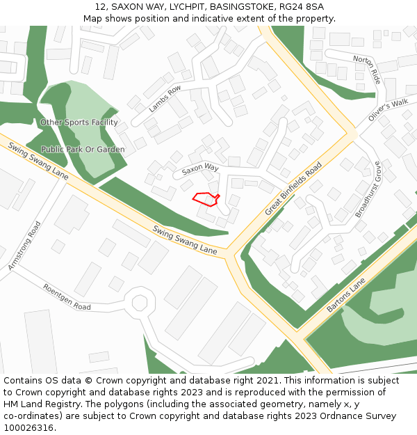 12, SAXON WAY, LYCHPIT, BASINGSTOKE, RG24 8SA: Location map and indicative extent of plot