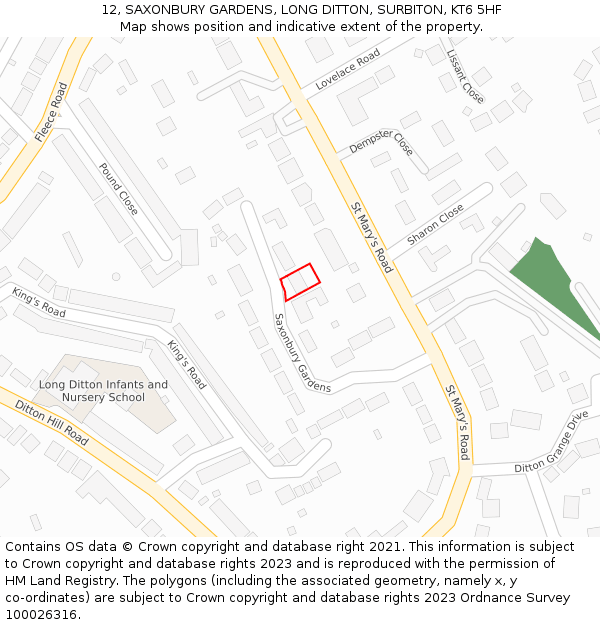 12, SAXONBURY GARDENS, LONG DITTON, SURBITON, KT6 5HF: Location map and indicative extent of plot