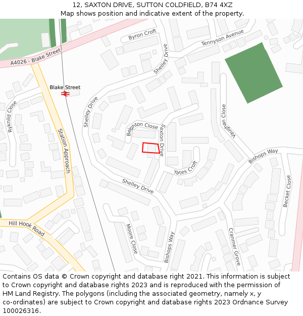 12, SAXTON DRIVE, SUTTON COLDFIELD, B74 4XZ: Location map and indicative extent of plot